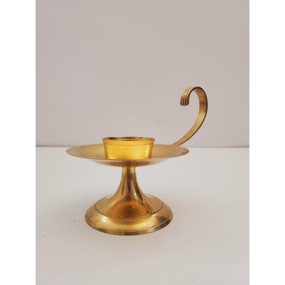 Vintage Brass Candle Holder - Brass Candlestick Holder - Brass Chamberstick - - Picture 2 of 10